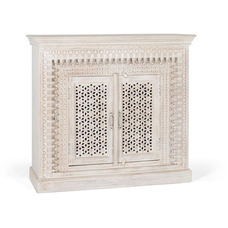 Lomax Sideboard - White Carved Mango Wood - 2 Door - Small - 110cm