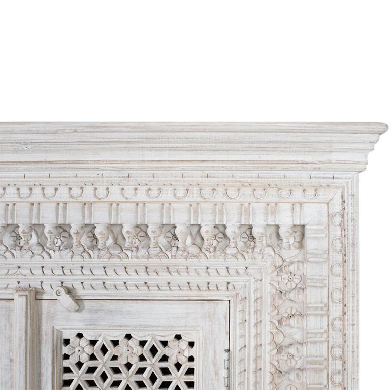 Lomax Sideboard - White Carved Mango Wood - 2 Door - Small - 110cm