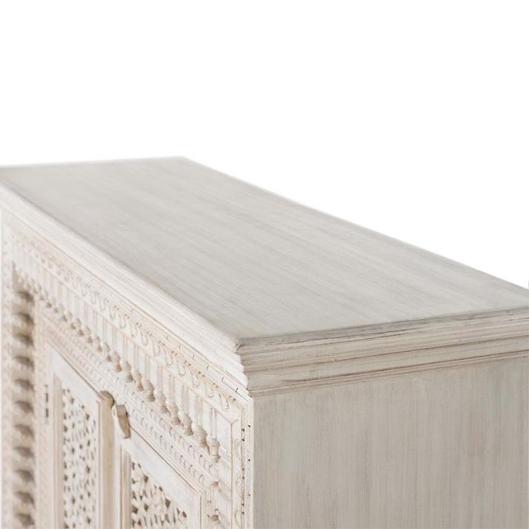Lomax Sideboard - White Carved Mango Wood - 2 Door - Small - 110cm
