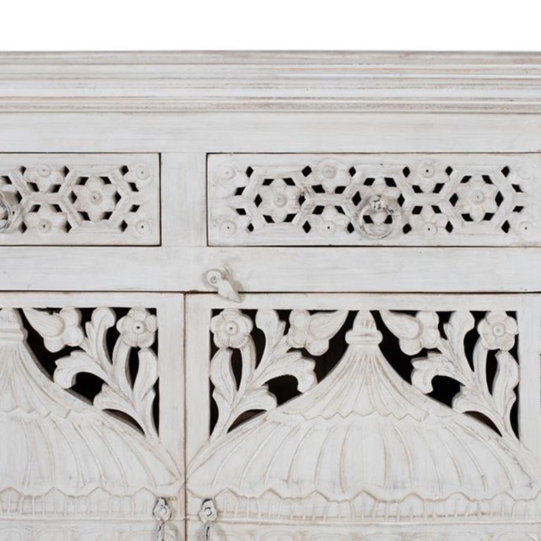Lomax Sideboard - White Carved Mango Wood - 4 Door - Extra Large - 180cm