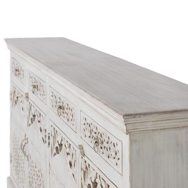 Lomax Sideboard - White Carved Mango Wood - 4 Door - Extra Large - 180cm