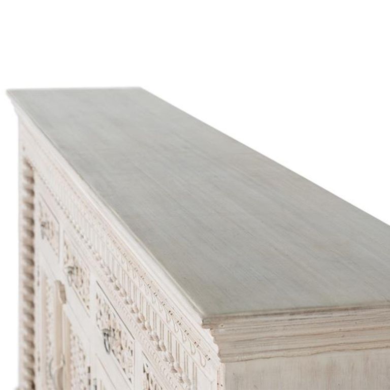 Lomax Sideboard - White Carved Mango Wood - 4 Door - Extra Large - 190cm