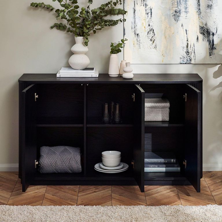 Louis Sideboard - 3 Door - Medium - Black - Fluted Base