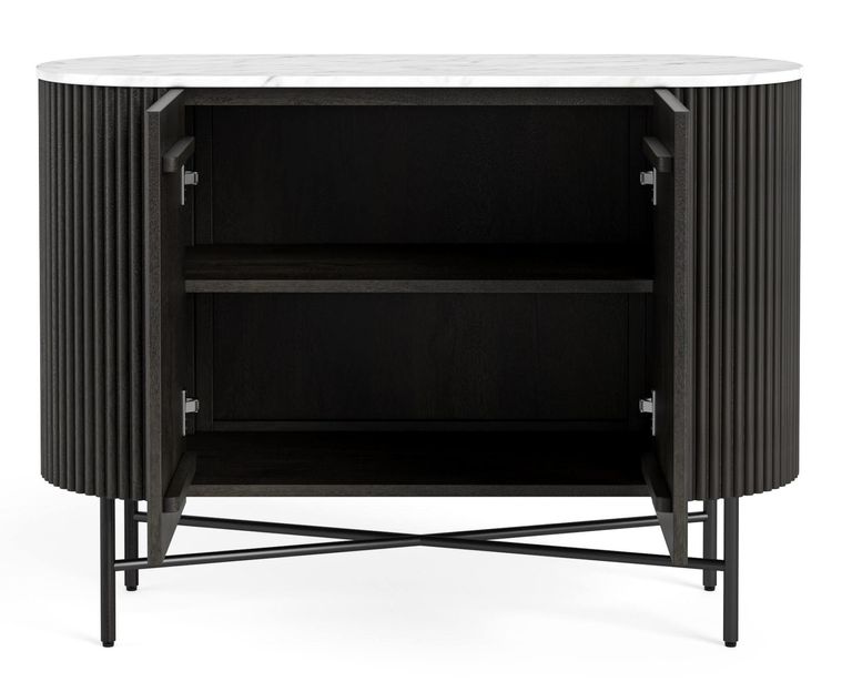 Lucas Black Sideboard - 100cm Small 2 Door Fluted Curved - White Marble Top