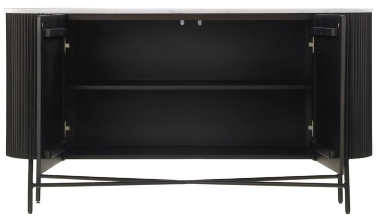 Lucas Black Sideboard - 150cm Medium 2 Door Fluted Curved - White Marble Top