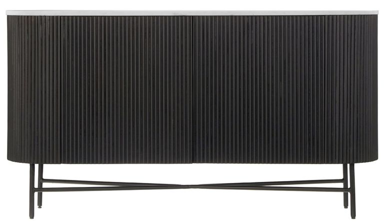Lucas Black Sideboard - 150cm Medium 2 Door Fluted Curved - White Marble Top