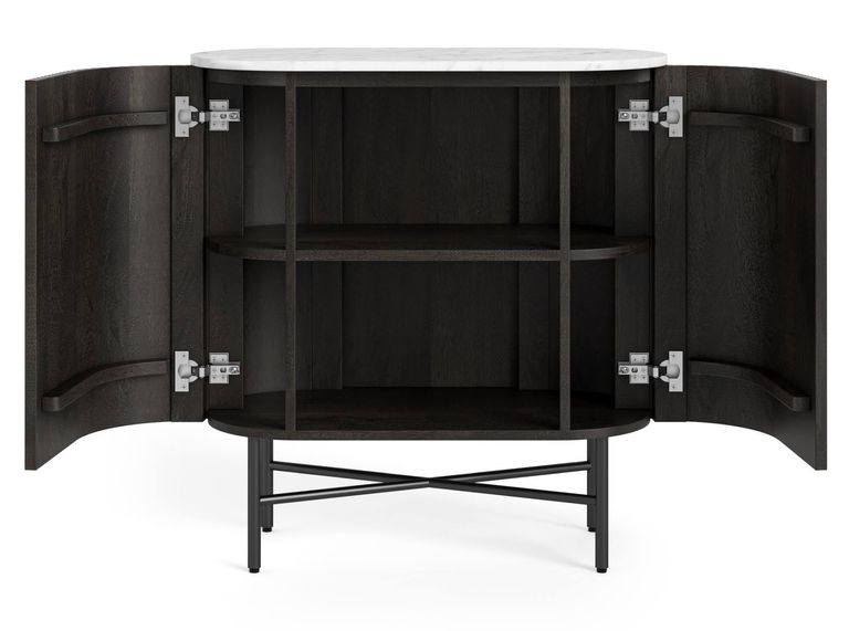 Lucas Black Sideboard - 65cm Mini 2 Door Fluted Curved - White Marble Top