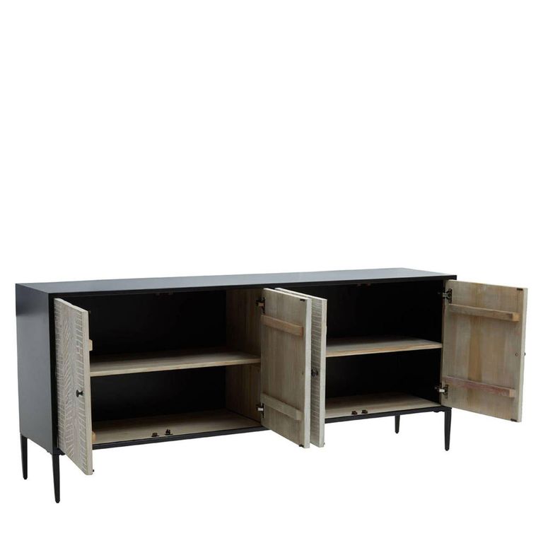 Luxor Sideboard - 4 Door - Extra Large - Black and Grey Pine Wood - 200cm