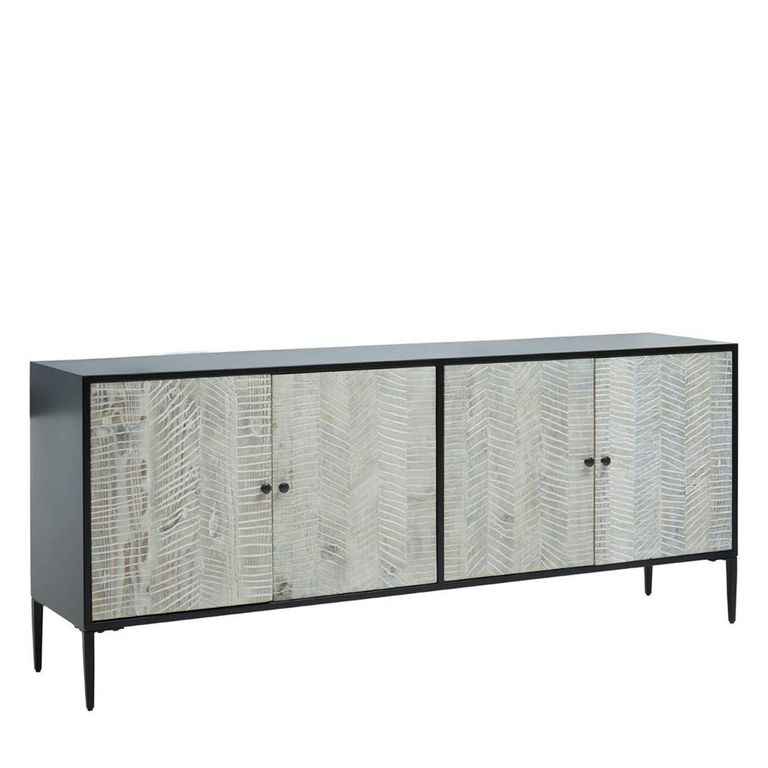 Luxor Sideboard - 4 Door - Extra Large - Black and Grey Pine Wood - 200cm