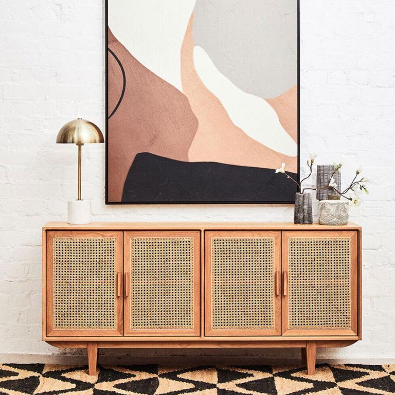 Lyon Sideboard - Large - 4 Door - Oak Wood and Rattan - 160cm