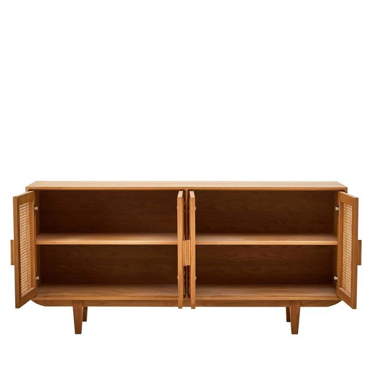 Lyon Sideboard - Large - 4 Door - Oak Wood and Rattan - 160cm