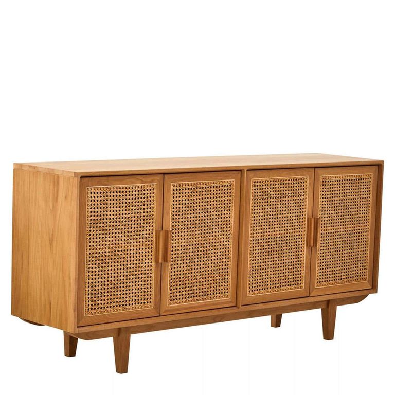 Lyon Sideboard - Large - 4 Door - Oak Wood and Rattan - 160cm