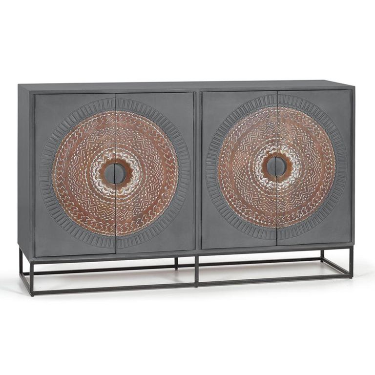 Lytton Sideboard - Grey Carved Mango Wood - 4 Door - Medium - 150cm