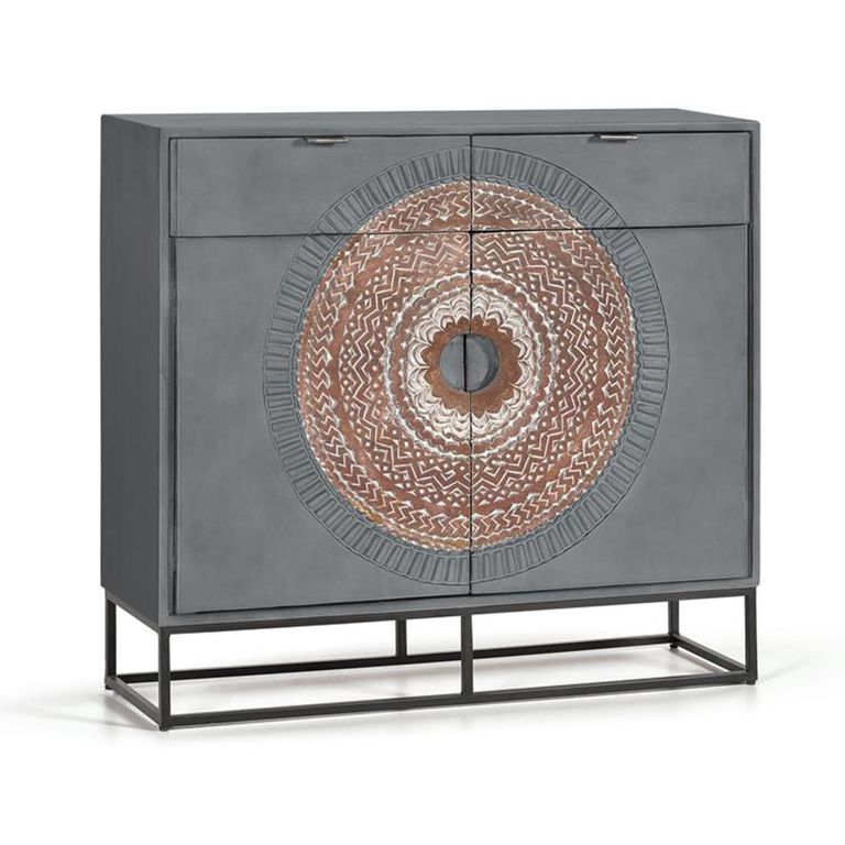 Lytton Sideboard - Grey Carved Mango Wood - Small - 2 Door - 100cm