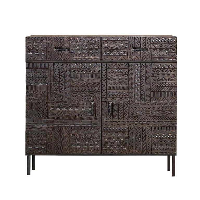 Macedonia Sideboard - Carved Dark Mango Wood - 2 Door - Small - 100cm