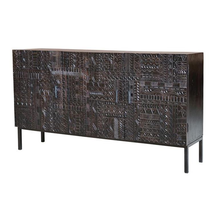 Macedonia Sideboard - Carved Dark Mango Wood - 3 Door - Medium - 150cm