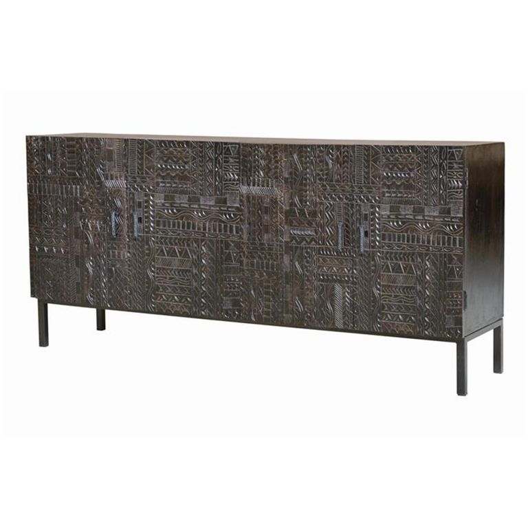 Macedonia Sideboard - Carved Dark Mango Wood - 4 Door - Extra Large - 180cm