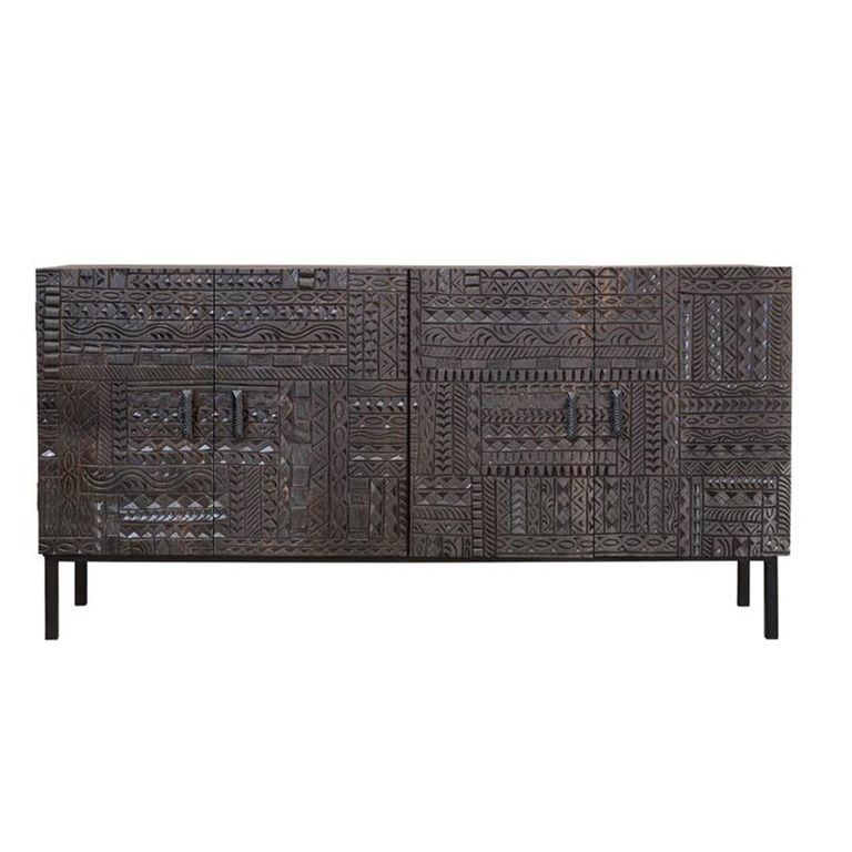 Macedonia Sideboard - Carved Dark Mango Wood - 4 Door - Extra Large - 180cm