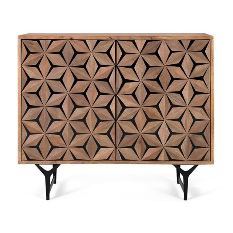 Marlee Sideboard - Mango Wood - Geometric - 2 Door - Small - 90cm