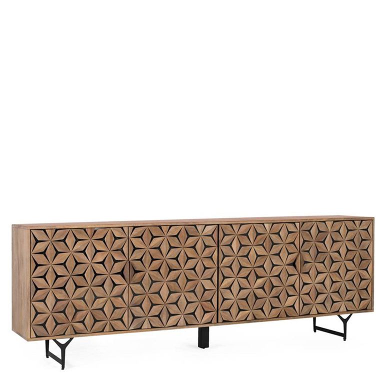 Marlee Sideboard - Mango Wood - Geometric - 4 Door - 220cm - Extra Large