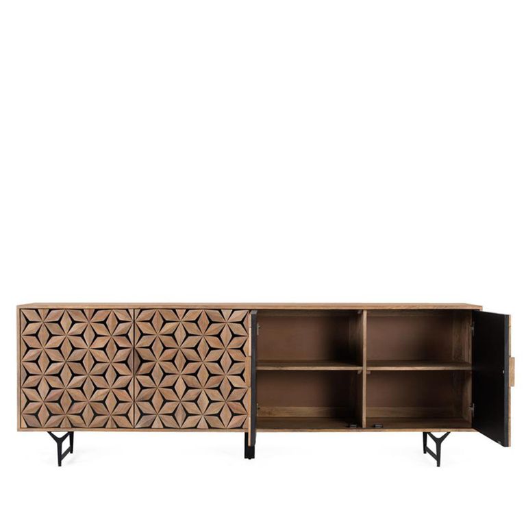 Marlee Sideboard - Mango Wood - Geometric - 4 Door - 220cm - Extra Large