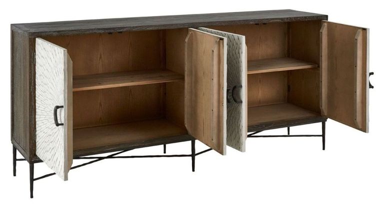 Milan Sideboard - Grey Starburst - Elm Wood - 4 Door - Extra Large - 200cm