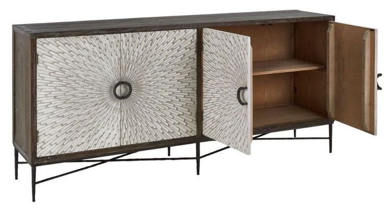 Milan Sideboard - Grey Starburst - Elm Wood - 4 Door - Extra Large - 200cm
