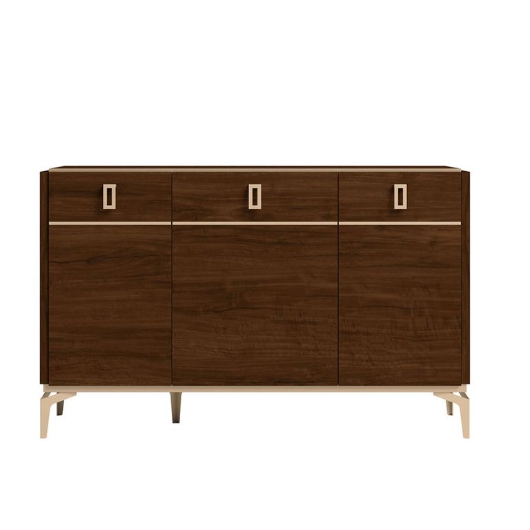 Modern Eva Medium Buffet Sideboard - 3 Doors - Walnut with Gold Trim
