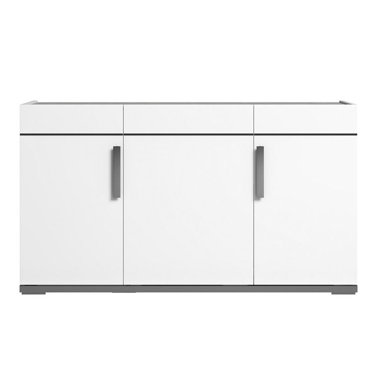 Modern Mara Medium Buffet Sideboard - 140cm - 3 Doors with Metal Handle - White