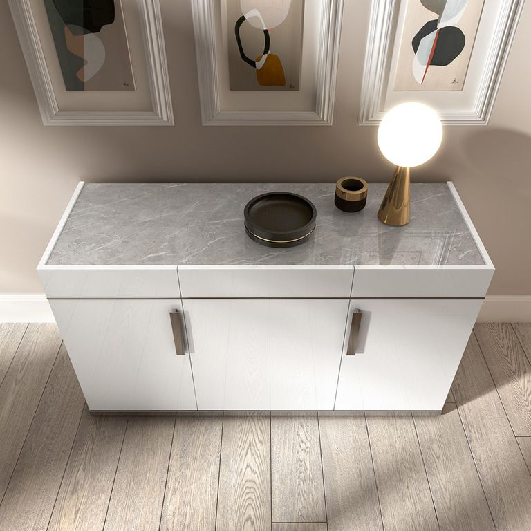 Modern Mara Medium Buffet Sideboard - 140cm - 3 Doors with Metal Handle - White