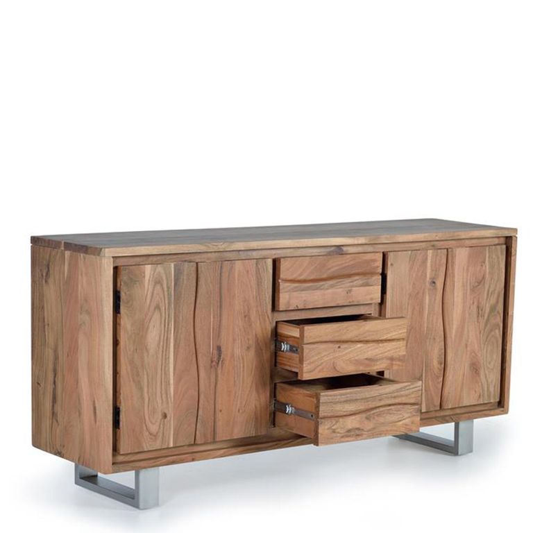 Monza Natural Acacia Wood - 4 Door Large Sideboard - 172cm