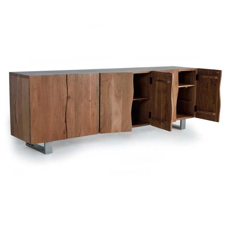 Monza Natural Acacia Wood - 6 Door Extra Large Sideboard - 220cm