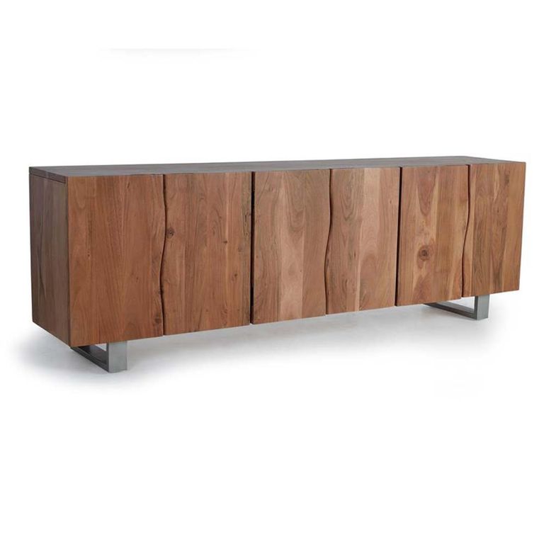 Monza Natural Acacia Wood - 6 Door Extra Large Sideboard - 220cm