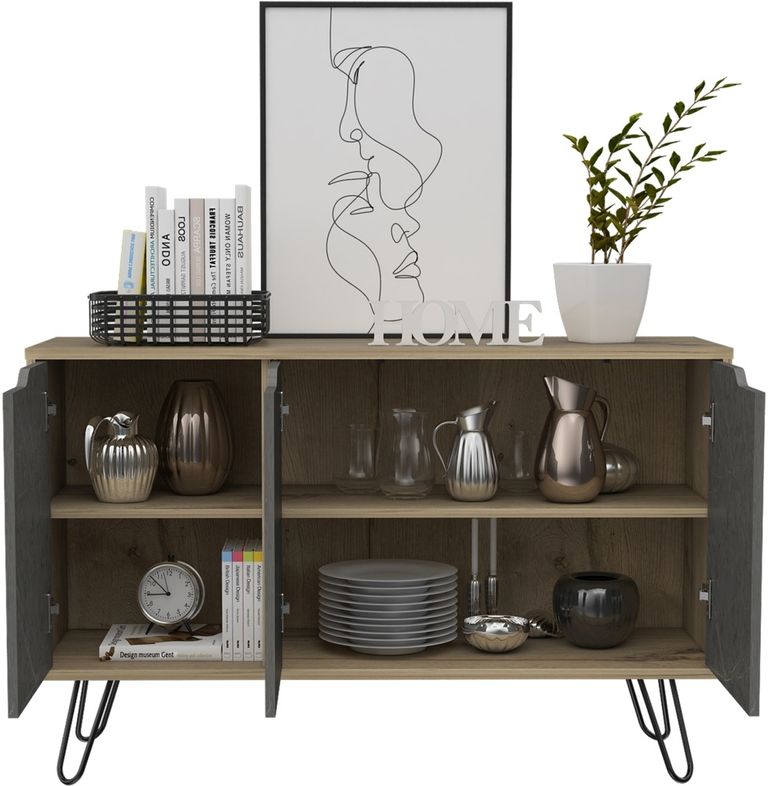 Manhattan Grey Medium Sideboard with Hairpin Legs - 3 Doors