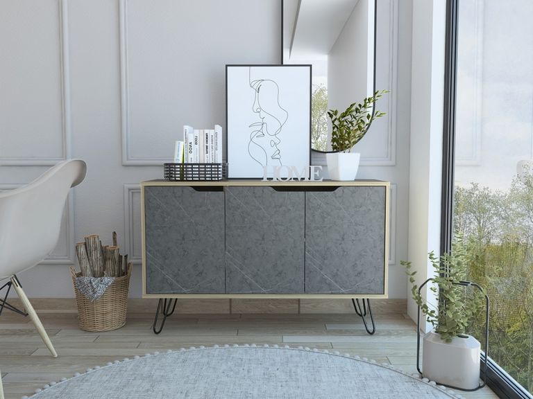 Manhattan Grey Medium Sideboard with Hairpin Legs - 3 Doors