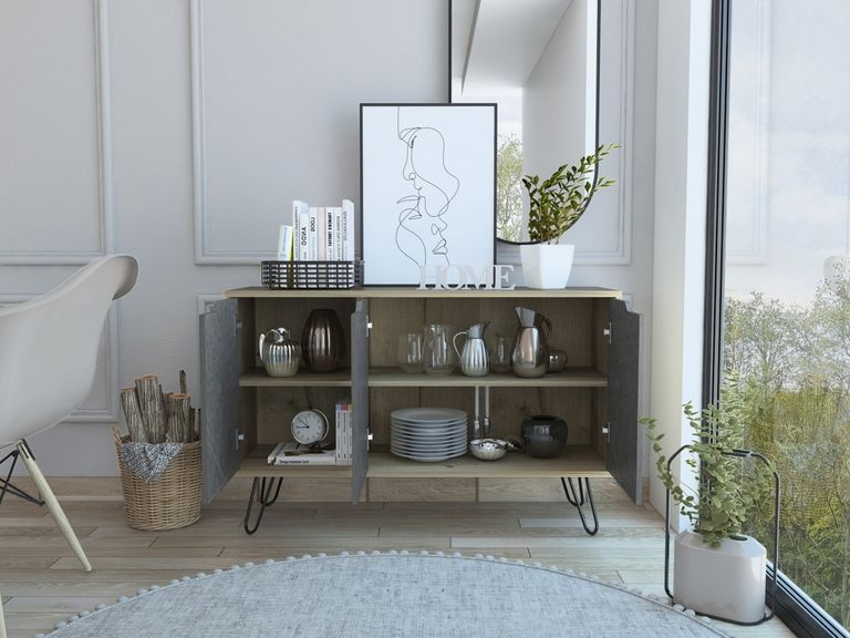 Manhattan Grey Medium Sideboard with Hairpin Legs - 3 Doors