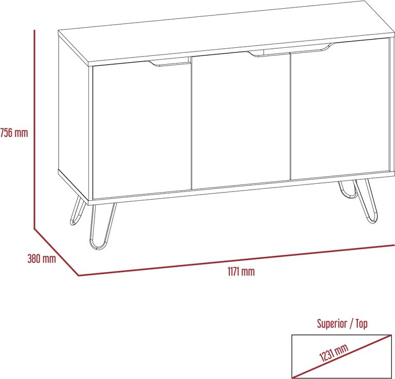 Manhattan Grey Medium Sideboard with Hairpin Legs - 3 Doors