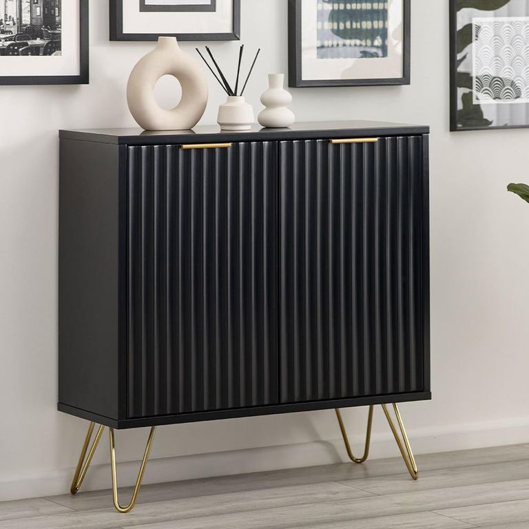 Murano Sideboard - 80cm - 2 Door - Compact - Ribbed - Black