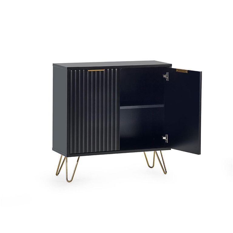 Murano Sideboard - 80cm - 2 Door - Compact - Ribbed - Black