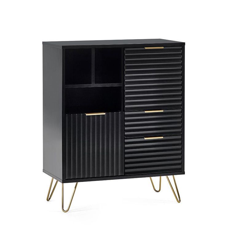 Murano Sideboard - 80cm - 2 Door - Small - Ribbed - Black