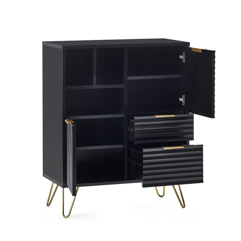 Murano Sideboard - 80cm - 2 Door - Small - Ribbed - Black