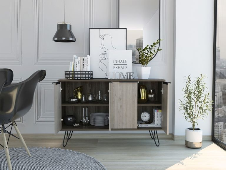 Nevada Grey Oak Effect Medium Sideboard with Hairpin Legs