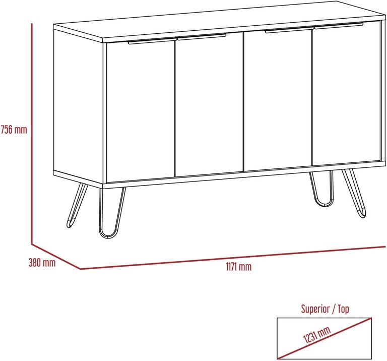 Nevada Grey Oak Effect Medium Sideboard with Hairpin Legs