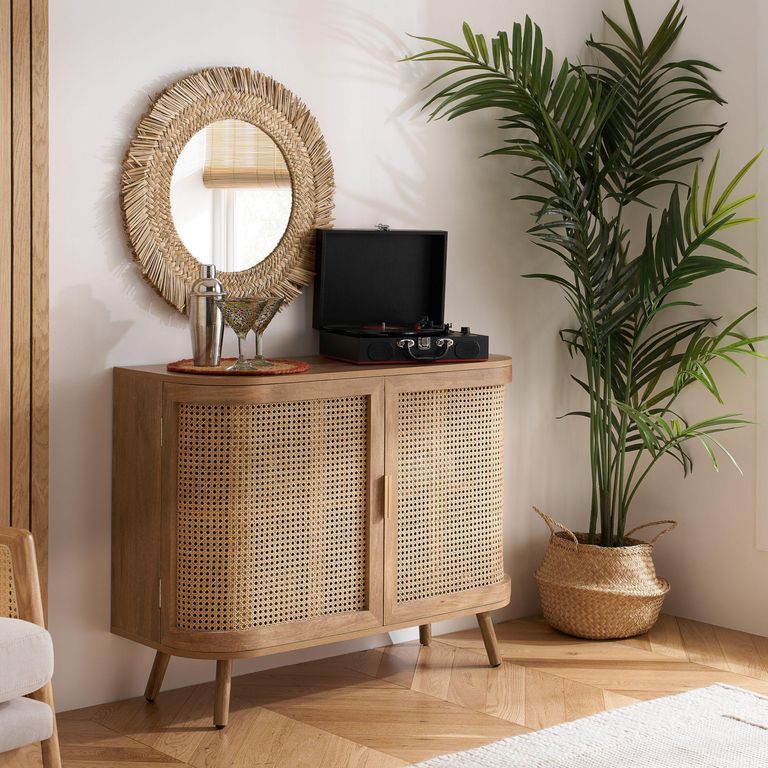 Noah Small Sideboard - 100cm - 2 Door - Oak and Rattan