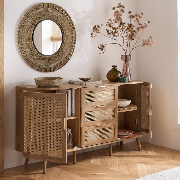 Noah Medium Sideboard - 150cm - 2 Door - Oak and Rattan
