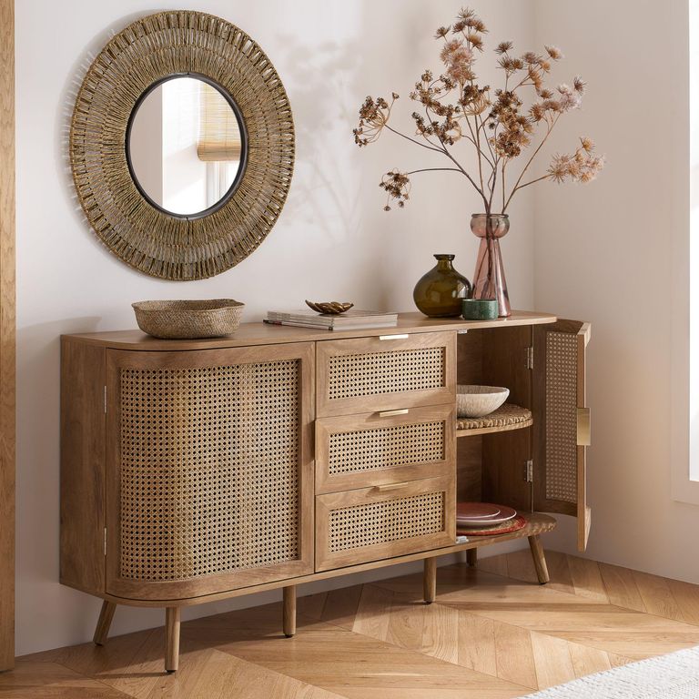 Noah Medium Sideboard - 150cm - 2 Door - Oak and Rattan