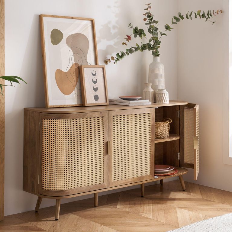Noah Medium Sideboard - 150cm - 3 Door - Oak and Rattan