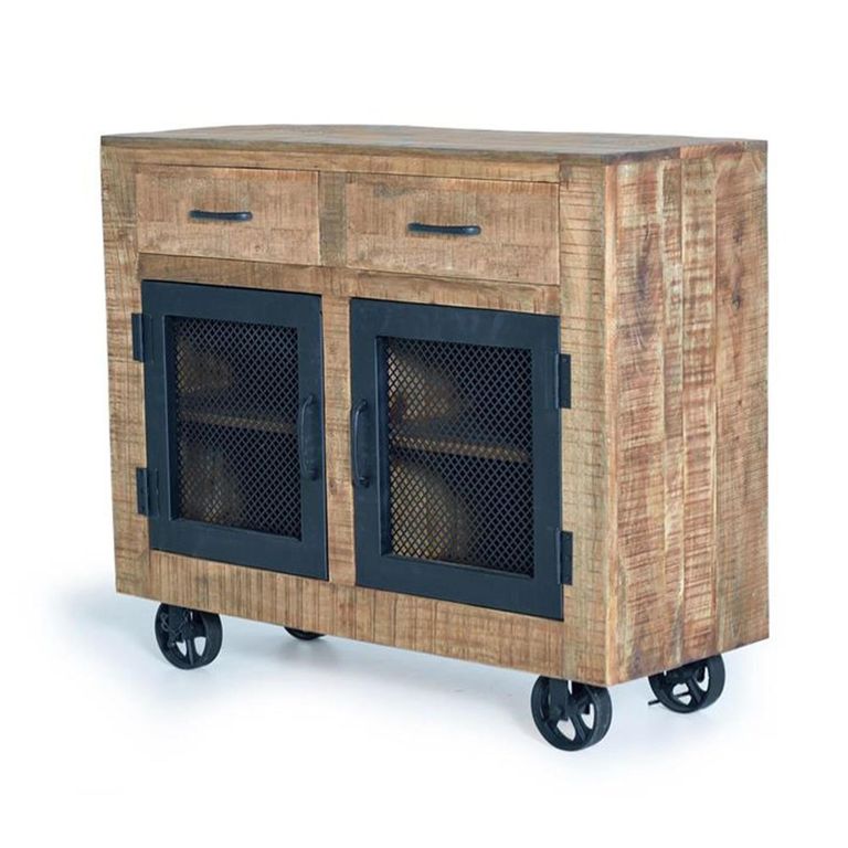 Noemi Industrial Style Mango Wood - 2 Door Small Sideboard - 100cm