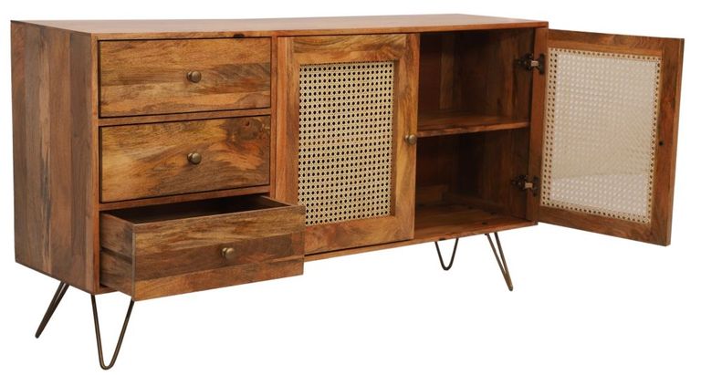 Nyack Mango Wood with Rattan 145cm Medium 2 Door Sideboard - Hairpin Legs