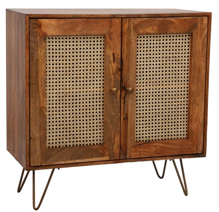 Nyack Mango Wood with Rattan 90cm Small 2 Door Sideboard - Hairpin Legs